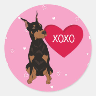 Sticker Rond Jour Doberman Pinscher Valentines