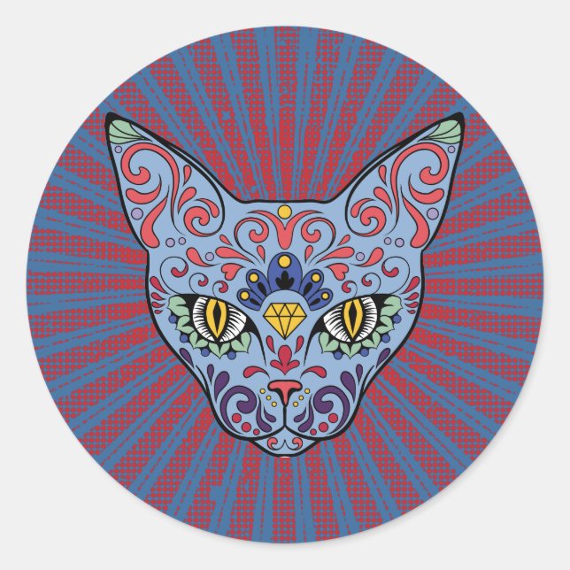 Sticker Rond Jour du crâne de sucre de chat bleu mort (Devant)