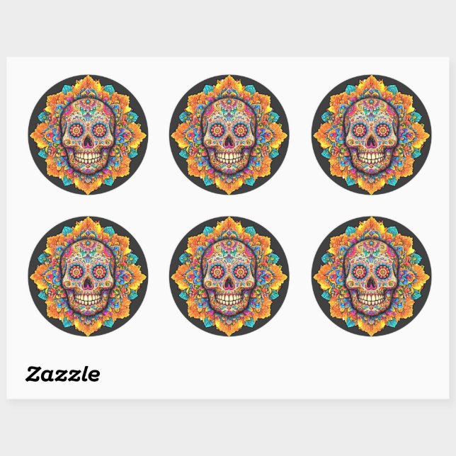 Sticker Rond Jour du crâne de sucre mort (Feuille)