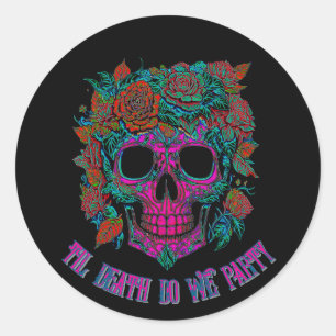 Sticker Rond Jour du crâne éffrayant des os d'halloween morts