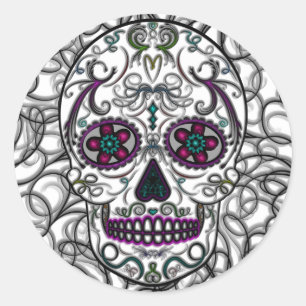 Sticker Rond Jour du crâne mort de sucre - couleur multi