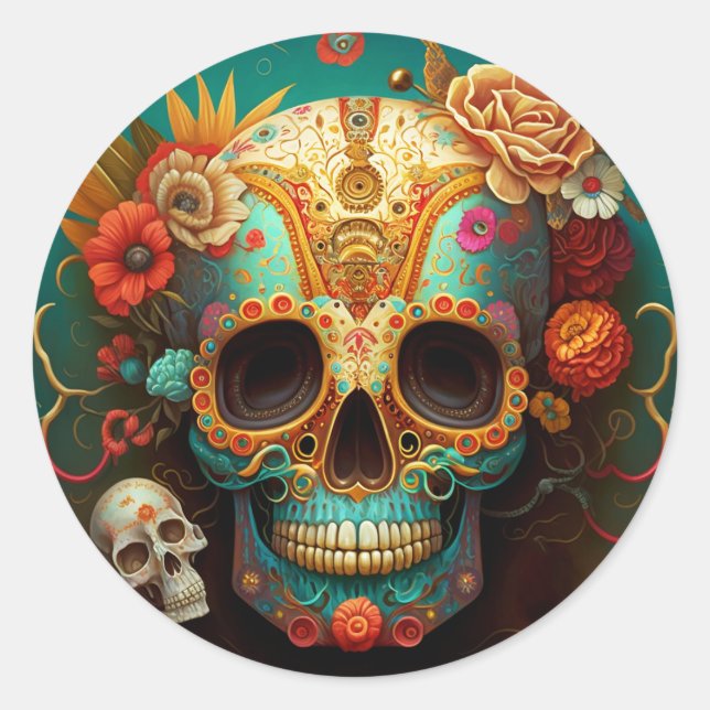 Sticker Rond Jour Du Crâne Sucre Des Morts (Devant)