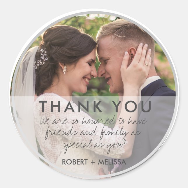 Sticker Rond Jour du mariage Photo Merci Favoriser (Devant)