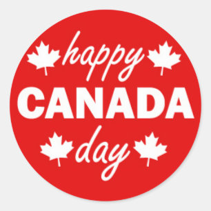 Sticker Rond Jour heureux du Canada sur le rouge