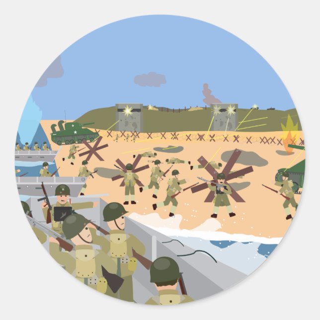 Sticker Rond Jour J 1944 Plage d'Omaha (Histoire Simple) (Devant)