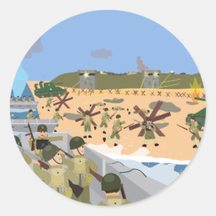 Sticker Rond Jour J 1944 Plage d'Omaha (Histoire Simple)