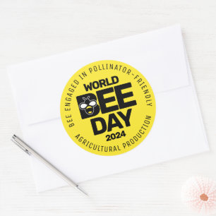 Sticker Rond Jour mondial de l'abeille Pollinateur noir jaune