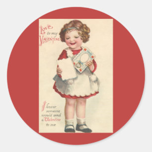 Sticker Rond Jour vintage des Valentines, Lettre fille avec amo