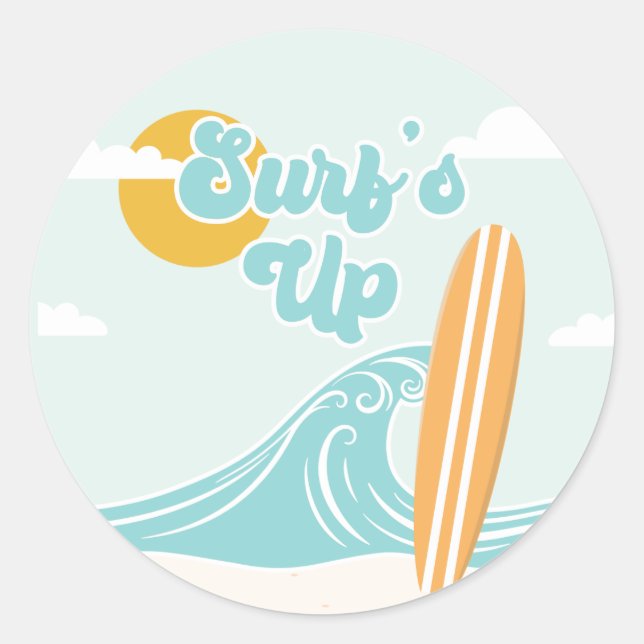 Sticker Rond Journée d'anniversaire à la plage Surf's Up (Devant)