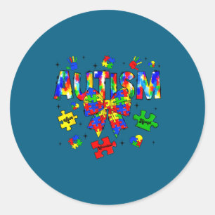 Sticker Rond Journée de sensibilisation à l'autisme noeud papil