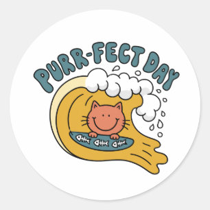 Sticker Rond Journée de surf parfaite et drôle pour chat Rétro 
