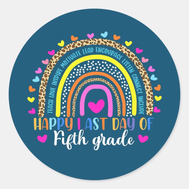 Sticker Rond Journée dernière de 5e année Enseignant Diplôme d' (Devant)