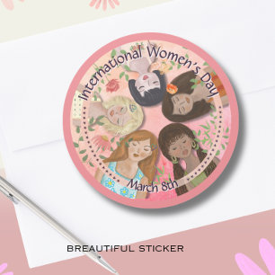Sticker Rond Journée internationale de la femme Portraits fémin