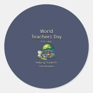 Sticker Rond Journée mondiale des enseignants. Aider Les Élèves