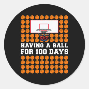 Sticker Rond Jours De Basket-Ball 100e Jour Cadeau Pour