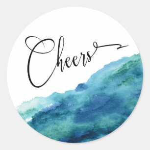 Sticker Rond Jours de script moderne, Aquarelle bleu vert Aqua