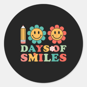 Sticker Rond Jours De Sourires Retro Enseignant Super 100e Jour
