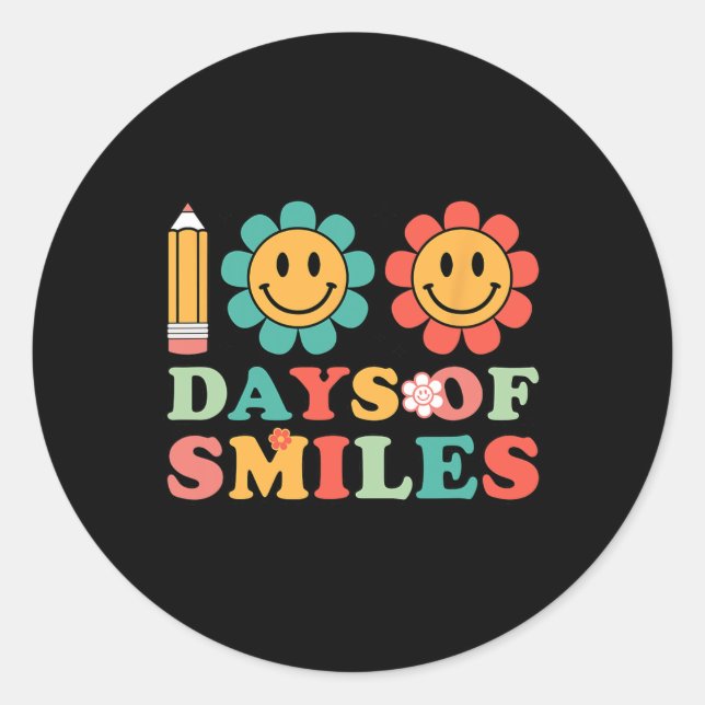 Sticker Rond Jours De Sourires Retro Enseignant Super 100e Jour (Devant)