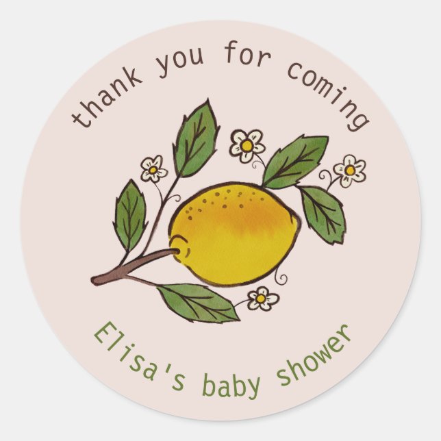Sticker Rond Jovely Lemons Rustique BABY SHOWER PERSONNALISÉ (Devant)