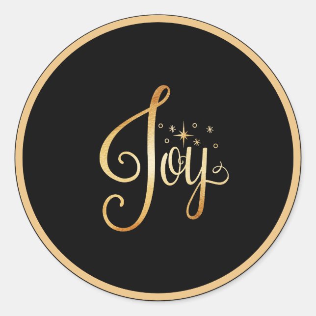 Sticker Rond "Joy" Black Gold Script Élégant vacances saisonniè (Devant)