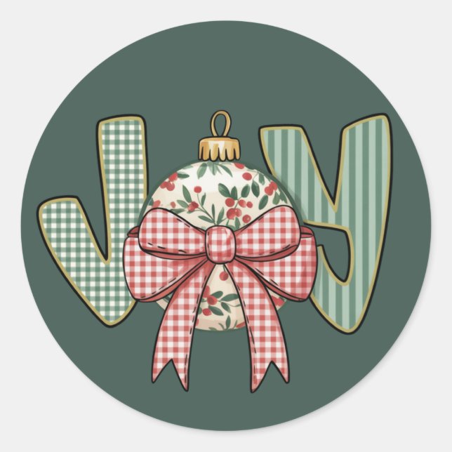 Sticker Rond Joy Bow et l'ornement Préppy Noël (Devant)