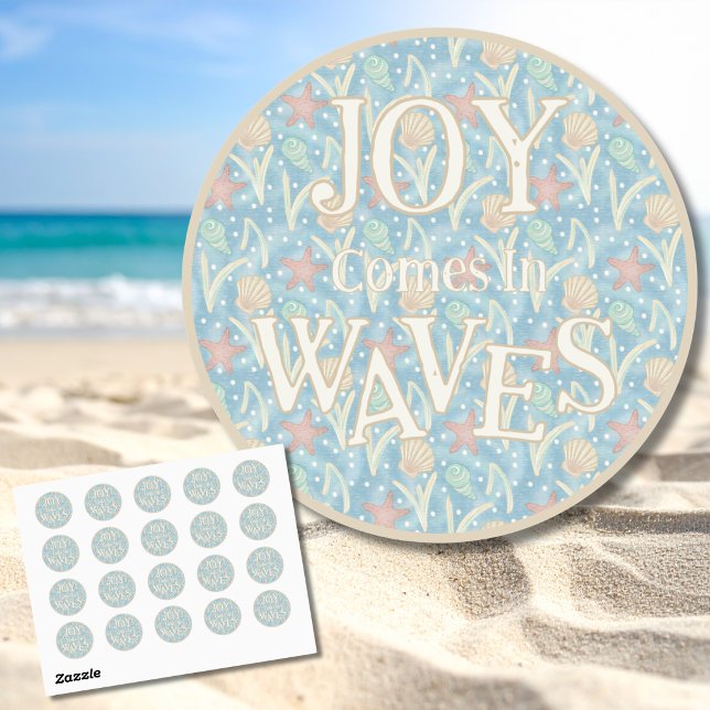Sticker Rond Joy Comes in Waves – Boho Beach  (Joy Comes in Waves – Boho Beach Round Sticker Set)