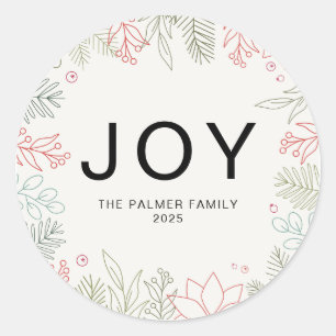 Sticker Rond Joy - Floral Christmas Wreath Nom de famille