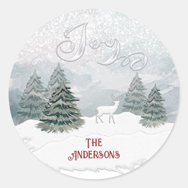 Sticker Rond Joy Modern Watercolor scène hivernale (Devant)