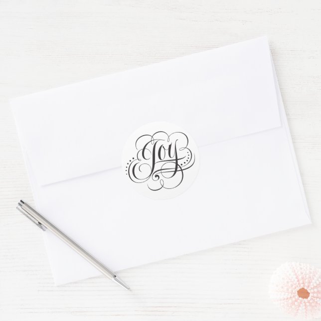 Sticker Rond Joy Noël au monde Calligraphie Lettering (Enveloppe)