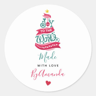 Sticker Rond Joy to the World Christmas Citation Typographie