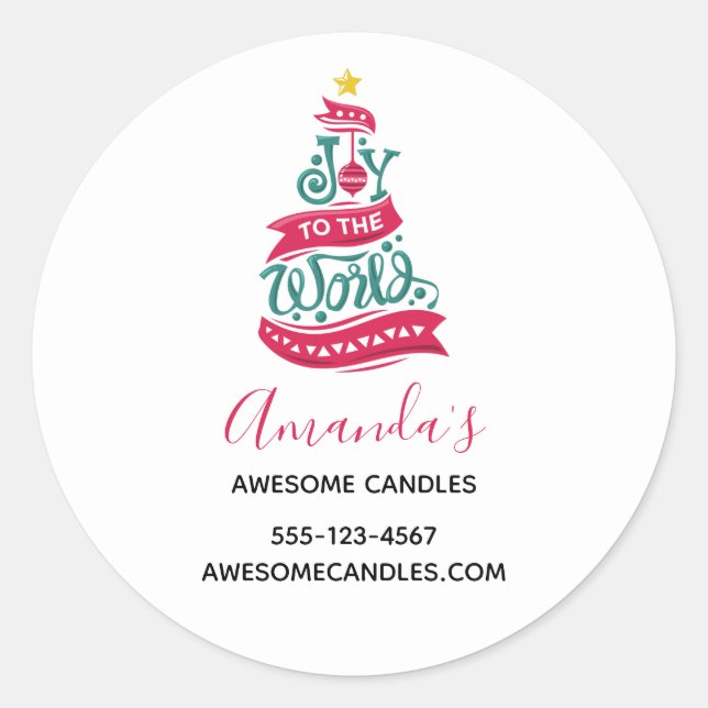 Sticker Rond Joy to the World Christmas Typography Business (Devant)