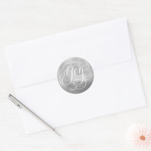 Sticker Rond Joy to the World Silver Foil Calligraphy - Faux
