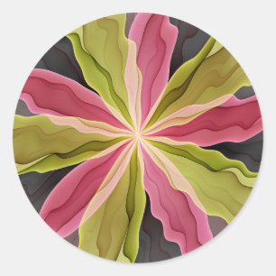 Sticker Rond Joy, Vert rose Anthracite Imaginaire Fleur Fractal