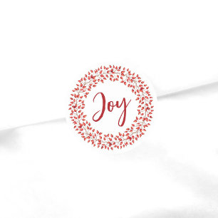 Sticker Rond Joy Watercolor Rosehips Wreath. Noël