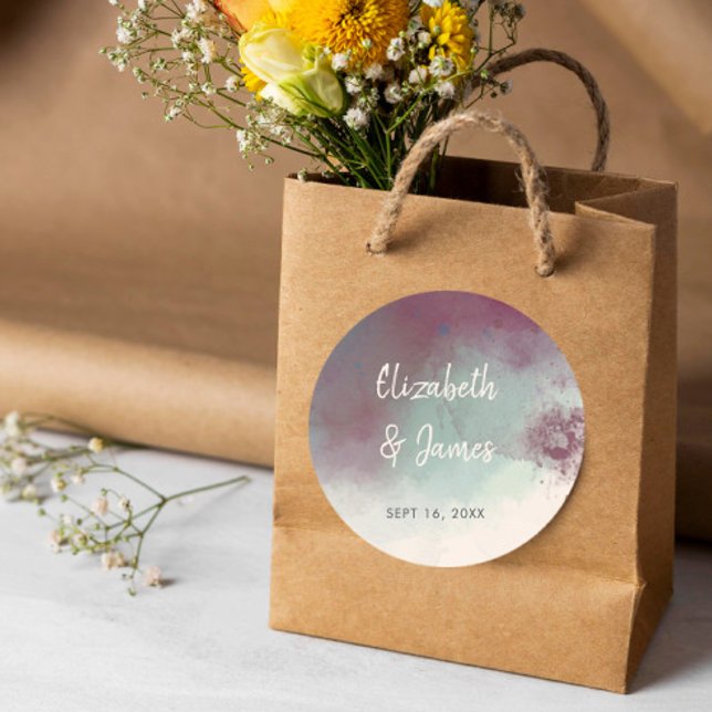 Sticker Rond Joyau d'aquarelle moderne tons Boho Mariage (Créateur téléchargé)