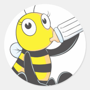 Sticker Rond Joyeuse abeille de bébé boit du lait