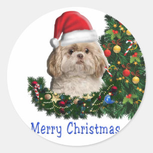 Sticker Rond Joyeuse carte de chien de Noël