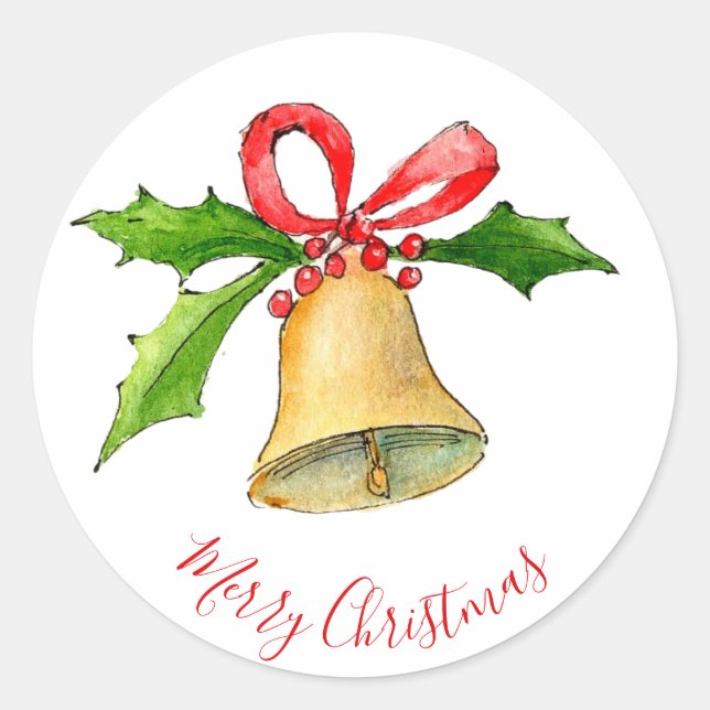 Sticker Rond Joyeuse cloche de Noël et sainte illustration (Devant)