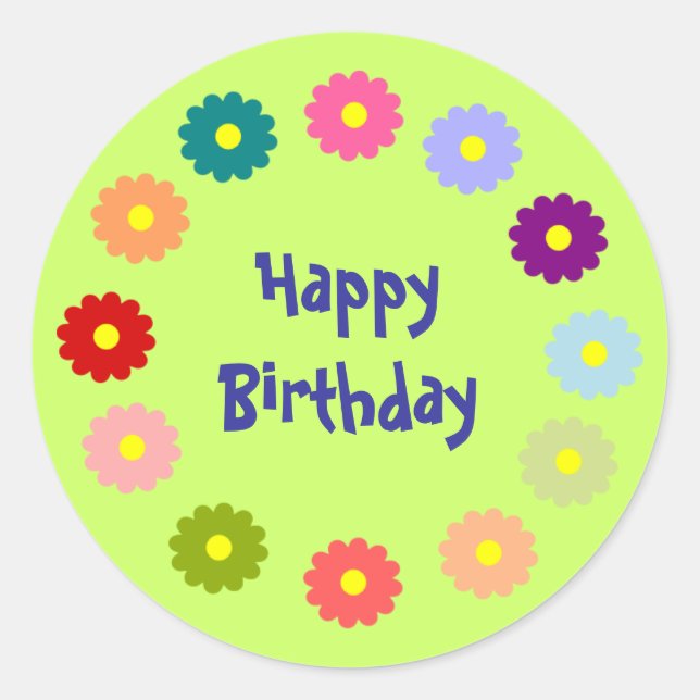 Sticker Rond Joyeuse couronne d'anniversaire de fleurs autocoll (Devant)