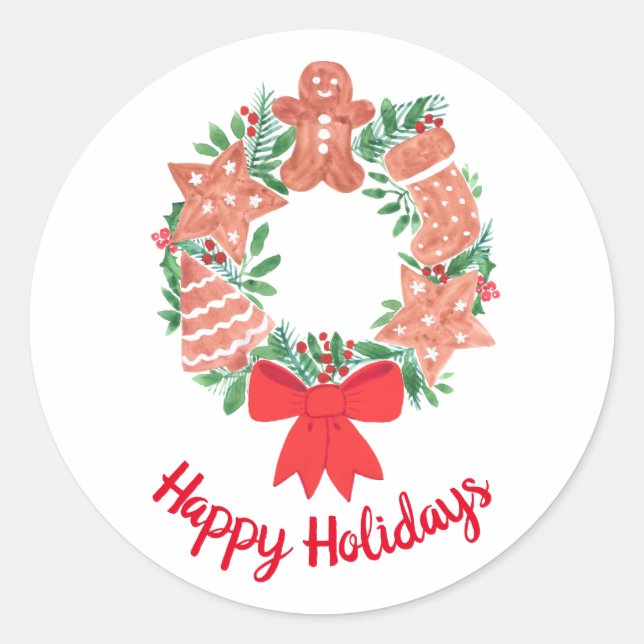 Sticker Rond Joyeuse couronne de Noël des Fêtes (Devant)