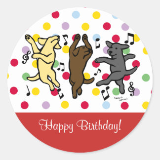 Sticker Rond Joyeuse danse Labrador Trio Joyeux anniversaire