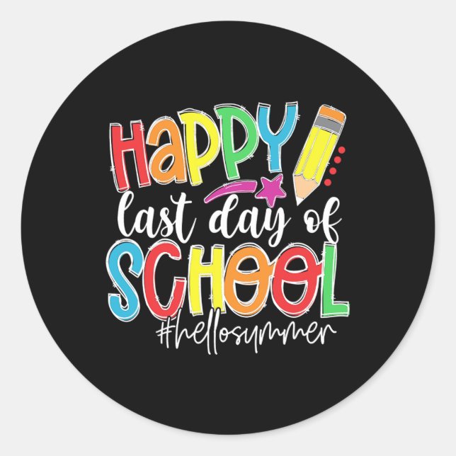 Sticker Rond Joyeuse Dernière Journée D'Enseignant Enfants Dipl (Devant)
