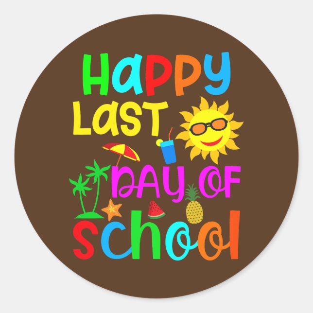 Sticker Rond Joyeuse Dernière Journée D'Enseignants Enfants De  (Devant)
