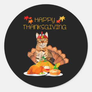 Sticker Rond Joyeuse fête d'Action de grâce Bengal Chat Cadeau