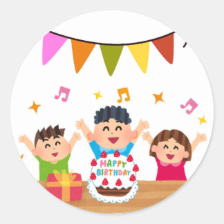 Sticker Rond joyeuse fête d'anniversaire adorable