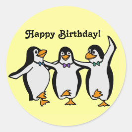 Sticker Rond Joyeuse fête d'anniversaire des pingouins dansants