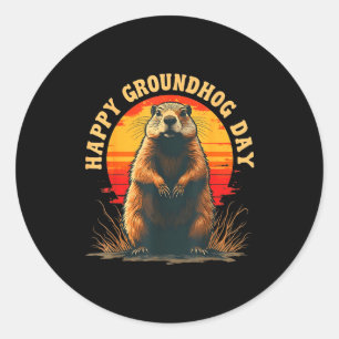 Sticker Rond Joyeuse fête de la marmotte vintage 2025 drôle de