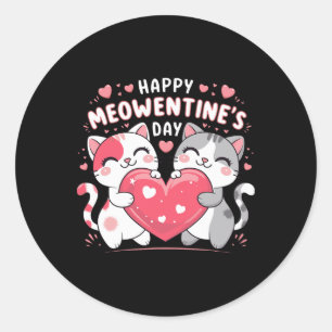 Sticker Rond Joyeuse fête de la Meowentine drôle et mignonne po