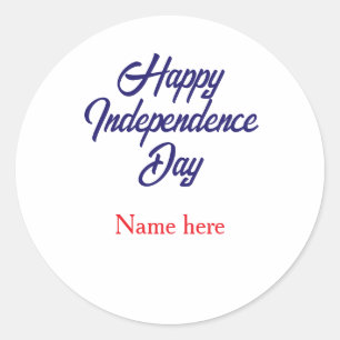 Sticker Rond joyeuse fête de l'indépendance nom bleu rouge amér