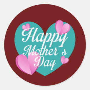 Sticker Rond Joyeuse Fête Des Mères Avec Amour Et Coeurs